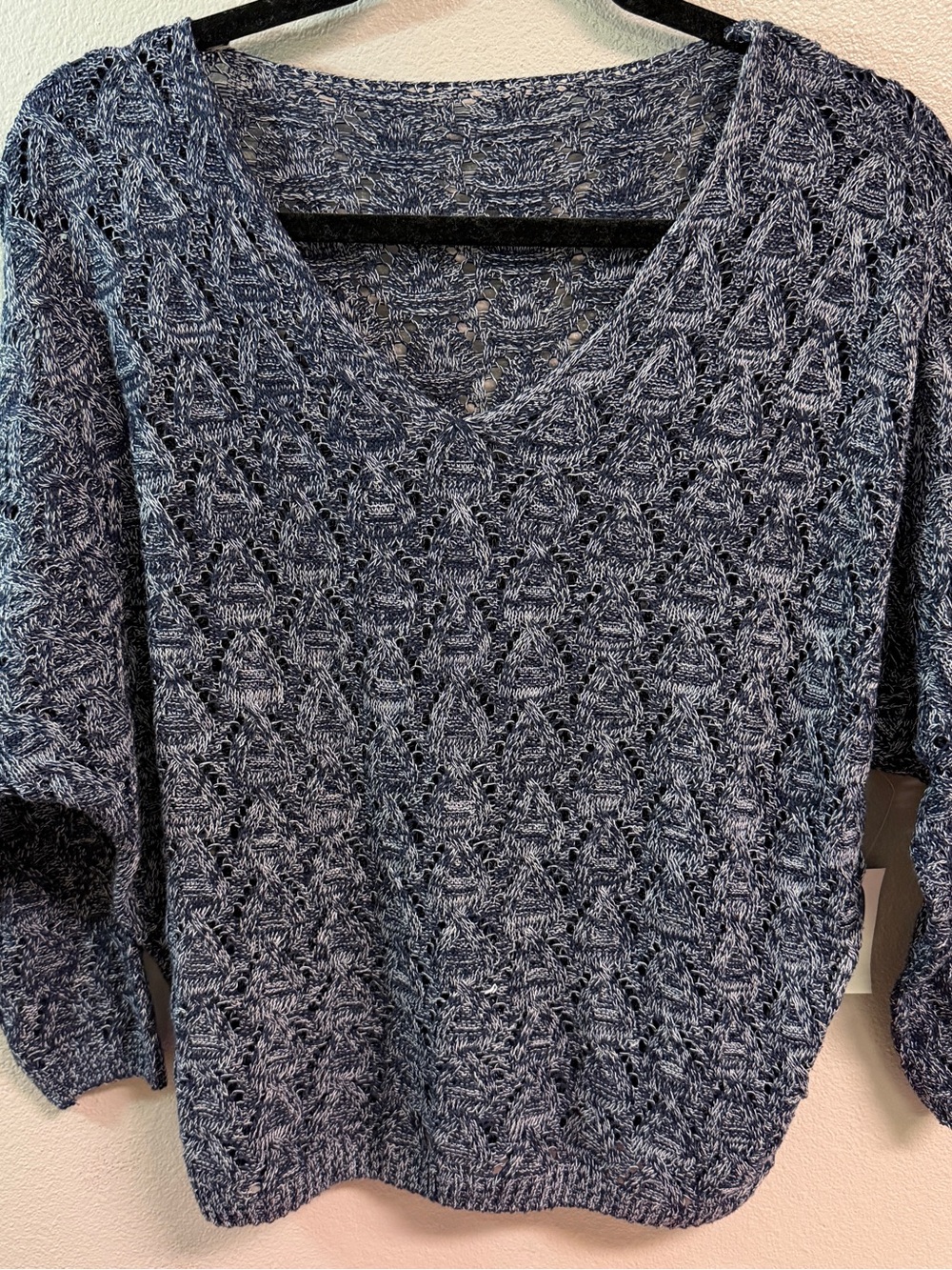 Old Navy Blue Marled V-Neck Open Knit Sweater